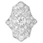 Antique Art Deco Old European Cut Diamond Platinum Navette Ring 