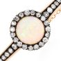 Antique Victorian Opal Diamond 14K Gold Halo Bangle Bracelet  
