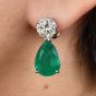 18.13cts Diamond & Emerald 18K White Gold Clip Dangle Drop Earrings