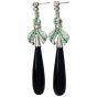 Vintage Diamond Emerald Onyx Platinum Ribbon Long Drop Dangle Earrings