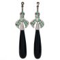 Vintage Diamond Emerald Onyx Platinum Ribbon Long Drop Dangle Earrings