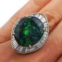 Estate GIA Black Opal Diamond Platinum Cocktail Ballerina Ring