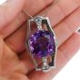 Antique Cushion Amethyst Diamond Platinum Brooch Pin