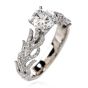 GIA Hidalgo Round Diamond 18K Gold Feather Band Engagement Ring