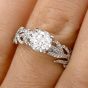 GIA Hidalgo Round Diamond 18K Gold Feather Band Engagement Ring