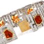 Vintage Diamond Fire Opal 18K Gold Deco Wide Bracelet