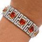 Vintage Diamond Fire Opal 18K Gold Deco Wide Bracelet