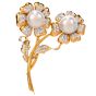 Estate Diamond Pearl 18K Gold Double Flower Pin Brooch