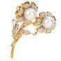 Estate Diamond Pearl 18K Gold Double Flower Pin Brooch