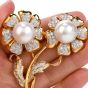 Estate Diamond Pearl 18K Gold Double Flower Pin Brooch