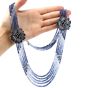 Diamond Sapphire 18K Gold Flower Multistrand Ombre Necklace Brooch 