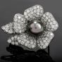 Designer Craig Drake Diamond Pearl 18K Gold Flower Brooch Pin