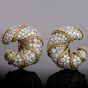 Vintage Diamond Platinum Gold Clip-Back Half Hoop Shrimp Earrings