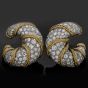 Vintage Diamond Platinum Gold Clip-Back Half Hoop Shrimp Earrings
