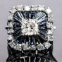 Vintage Diamond Sapphire Square Pinwheel Platinum Cocktail Ring 