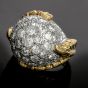 Vintage Diamond Platinum Yellow Gold Bombe Cocktail Ring 