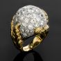 Vintage Diamond Platinum Yellow Gold Bombe Cocktail Ring 
