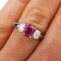 Certified GIA Burma Ruby Diamond Platinum Three Stone Engagement Ring