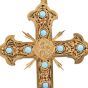 Antique Turquoise 22K Gold Unique Fleur de Lis Large Cross Pendant 