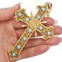 Antique Turquoise 22K Gold Unique Fleur de Lis Large Cross Pendant 