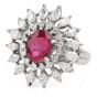 Estate GIA Ruby 3.65ct Diamond Platinum Floral Cocktail Ring