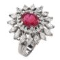 Estate GIA Ruby 3.65ct Diamond Platinum Floral Cocktail Ring