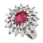 Estate GIA Ruby 3.65ct Diamond Platinum Floral Cocktail Ring