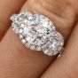 GIA 1.72ct Round Diamond 18K Gold 3 Stone Halo Engagement Ring