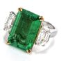  GIA Emerald Diamond 3 Stone Platinum Engagement Cocktail Ring