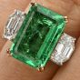  GIA Emerald Diamond 3 Stone Platinum Engagement Cocktail Ring