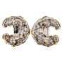 Vinatge Diamond Platinum Gold Clip-Back Half Hoop Shrimp Earrings