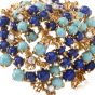 Vintage Lapis Persian Turquoise 18k Yellow Gold Nugget Brooch Pin