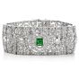 Art Deco Diamond Emerald Platinum Wide Filigree Bracelet-Dover Jewelry