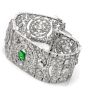 Art Deco Diamond Emerald Platinum Wide Filigree Bracelet-Dover Jewelry