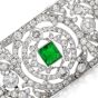Vintage Art Deco European Diamond Emerald Platinum Wide Filigree Bracelet 