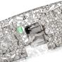 Art Deco Diamond Emerald Platinum Wide Filigree Bracelet-Dover Jewelry