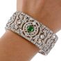 Art Deco Diamond Emerald Platinum Wide Filigree Bracelet-Dover Jewelry