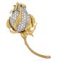 Kutchinsky Vintage Mid Century Diamond Rose Bud 18K Gold Brooch Pin