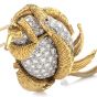  Kutchinsky Vintage Mid Century Diamond Rose Bud 18K Gold Brooch Pin