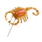 Vintage Diamond Coral 18K Gold Scorpion Oval Cabochon Pin Brooch