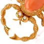 Vintage Diamond Coral 18K Gold Scorpion Oval Cabochon Pin Brooch