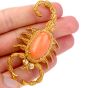 Vintage Diamond Coral 18K Gold Scorpion Oval Cabochon Pin Brooch
