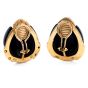 Vintage Onyx 18K Gold Polka Dot Tear Drop Clip On Earrings