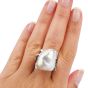 Estate Large Baroque White Pearl Platinum  Cocktail Ring