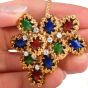 Vintage 1.20cttw Diamond 18k Gold Encrusted Enamel Brooch Pin l Dover Jewelry