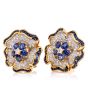 Vintage Diamond Sapphire 18K Gold Flower Motif Earrings