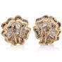 Vintage Diamond Sapphire 18K Gold Flower Motif Earrings
