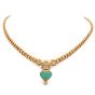 Vintage Chrysoprase Diamond Gold Pendant Curb Link Necklace 