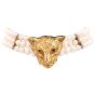 Estate Diamond Emerald 18k Gold Panther Pearl Necklace 