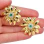 Tiffany & Co. Vintage Diamond Emerald 18K Yellow Gold Flower Clip-On Earrings 